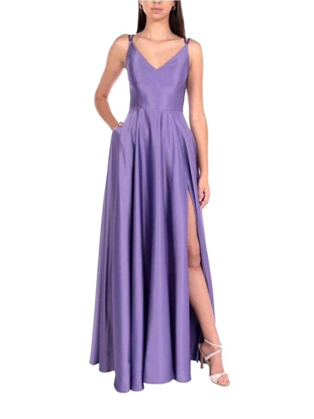 B Darlin Womens Purple Satin Lined Open Back Sleeveless A-Line Dress Juniors 5/6 - Picture 4 of 11